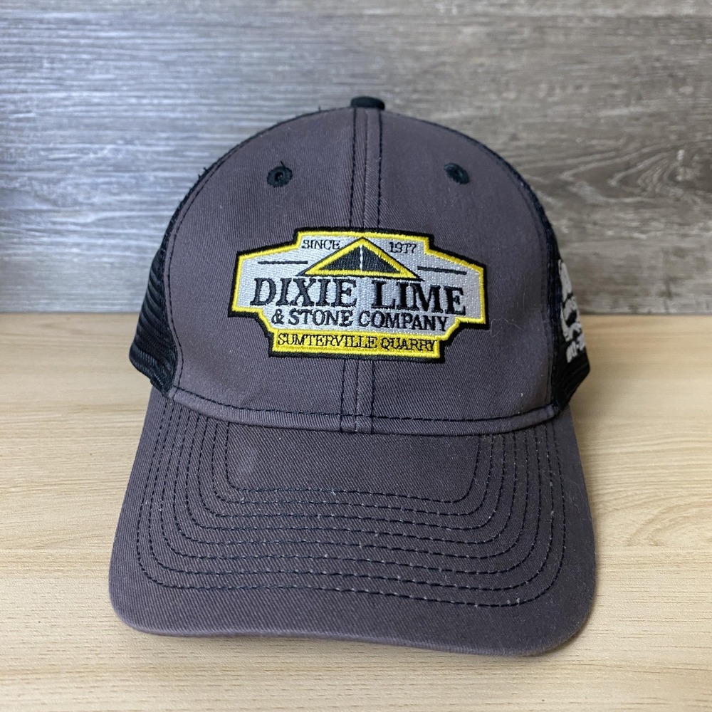 Dixie Lime & Stone Company Hat Cap Snap Back Black Gray Trucker Mesh Patch Mens